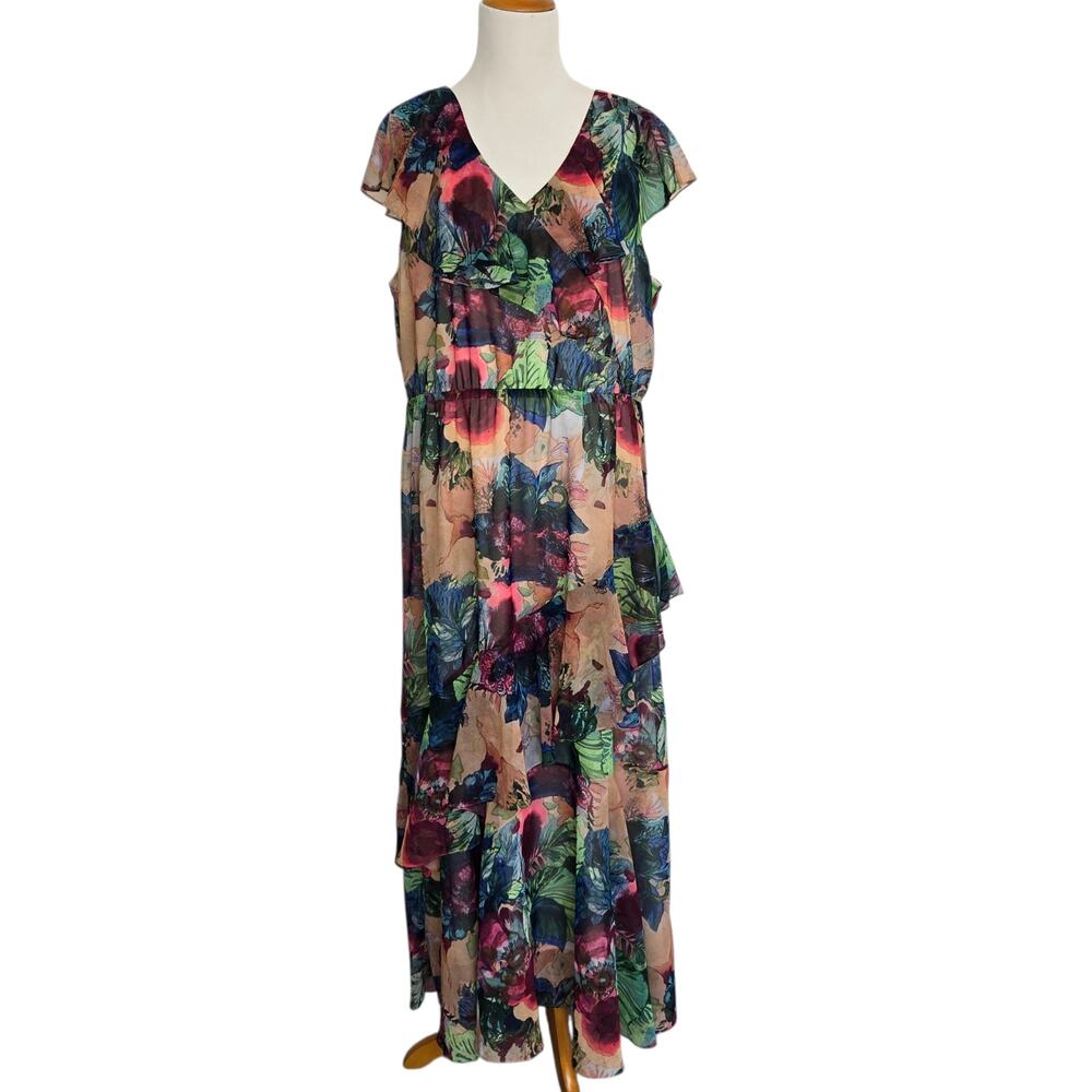 Soft Surroundings Ambrosia Floral Maxi Dress Tiered Ruffle Boho Women Large - Picture 2 of 12
